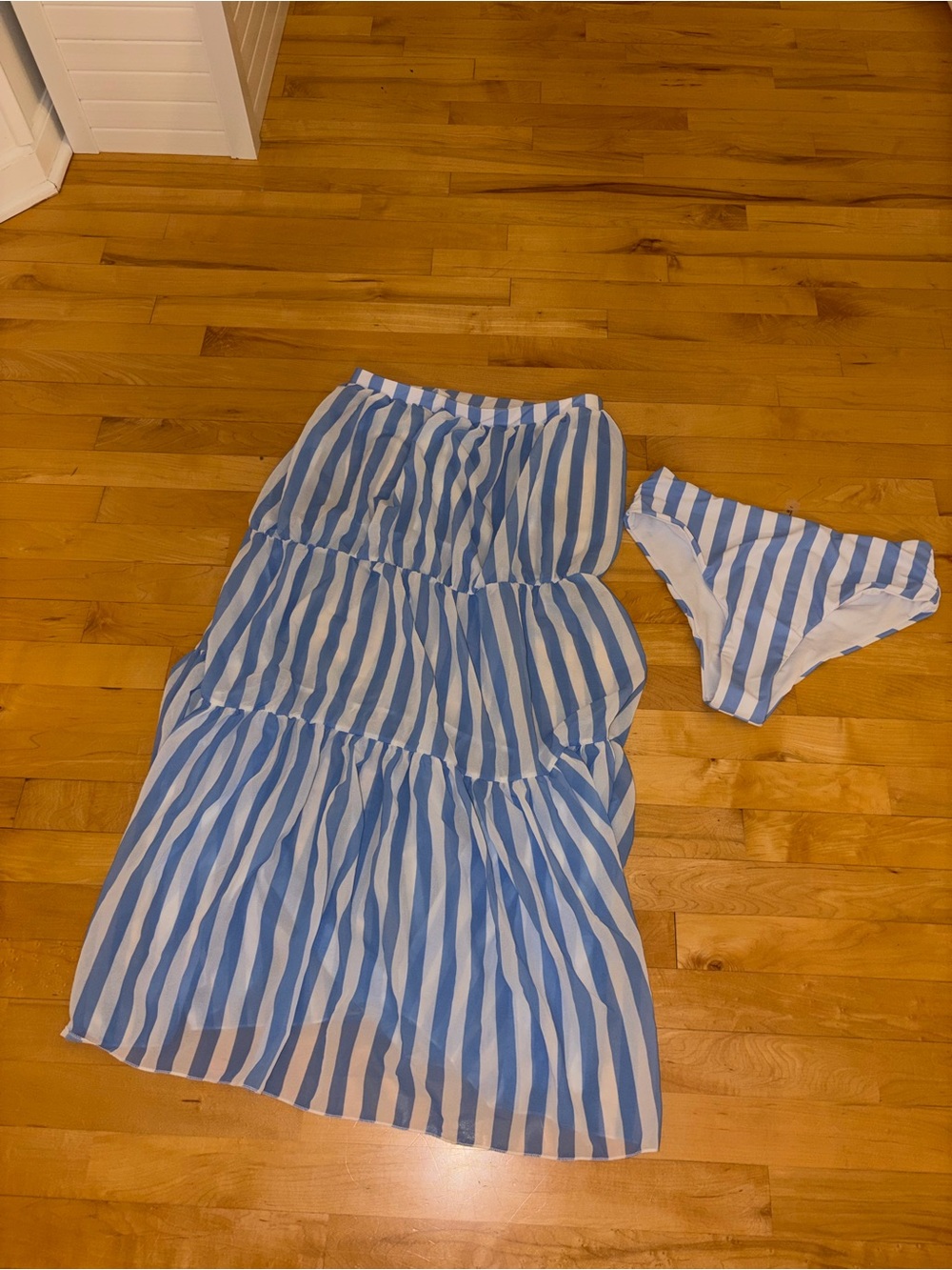 Blue and White Striped Skirt with Matching Bikini Bottom